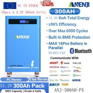 ANENJI 48V LiFePO4 배터리 팩 300Ah 15Kwh 바퀴 포함 51.2V 리튬 6000+ 사이클 블루투스 CAN RS485 BMS