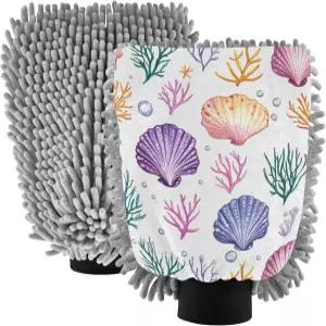 우단 귀여운 스캘럽 화이트 마이크로파이버 워시 미트 11.8인치 자동차용 워싱 스크래치 없는 드라이클리닝