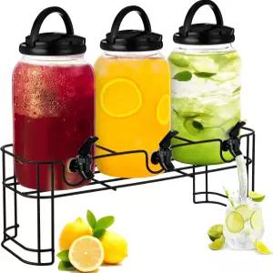 파티용 레모네이드 병 스피갓을 위한 견고한 금속 베이스 주스 디스펜서가 있는 스탠드 음료 탄레이드 3개