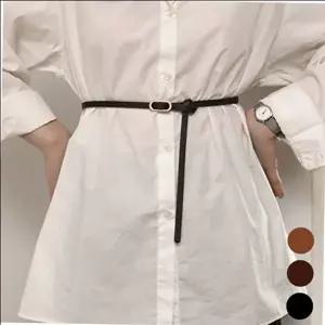 여성 벨트 허리띠 타원 셔츠 갈색 원피스-WFIPPT6