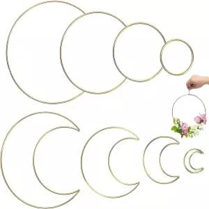 Hoedia 8pcs 골드 마크라메 드림 캐처 링 금속 후프 DIY 플로럴 벽걸이 공예품 4 사이즈 화환 장식용