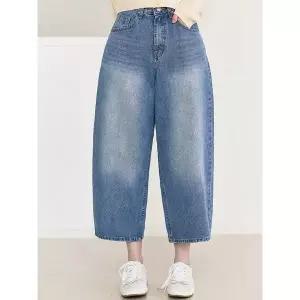 워싱 벌룬 8부 큐트 큐롯 데님 팬츠