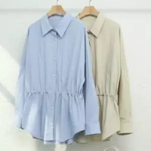 [옷자락] 여자 심플 봄 여름 시원한 스트링 베이직 셔츠
