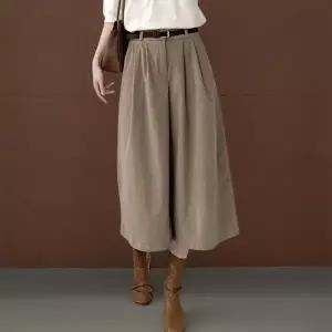 여성 핀턱 와이드 골덴 8부 바지 벨트 밴딩 가을용