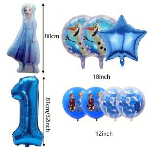 9개입 겨울왕국 파티 호일 풍선 32인치 파란색 숫자 1 9 엘사 안나 여자아이 장식 용품