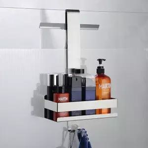 무타공 샤워실선반 1단 화장실 걸이형 일자 스텐레스 흡착식 선반 욕실 욕실정리대 실버 R662