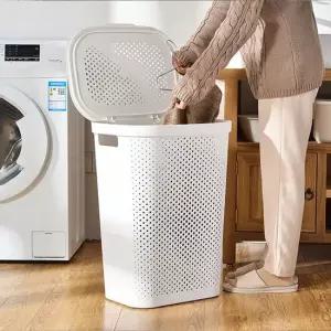 틈새 이동식 라탄 세탁바구니 슬림형 빨래바구니 대용량 빨래통 수거함 보관함 세탁함 화이트 E550-O