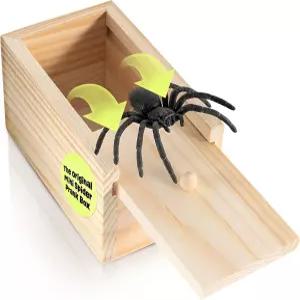 펀팸즈 미니 거미 장난 상자 - 깜짝 나무 개그 선물 생일 만우절에 딱 맞는 고무 거미와 함께하는 무해한