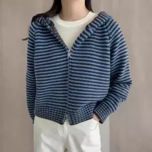 여성용 두꺼운 후드 스트라이프 니트 집업