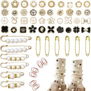 98피스 슈즈 참스 운동화 양말 정크 핀 키트 여성 DIY 블링 안전 옷용 브로치 버튼 진주 라인스톤 주얼리