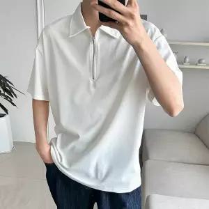 [하프클럽/코디제이]남자 M 쿨 폰테 지퍼 카라티 아이스 반팔티 시원한 데일리룩