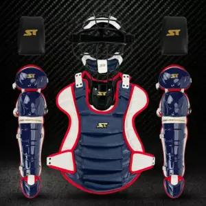 스톰 2026년 프리미엄 알로이 포수장비세트 네이비/화이트/레드 - 포수쿠션 목보호대 장비가방 포함