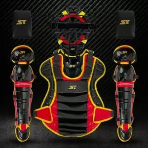 스톰 2026년 프리미엄 알로이 포수장비세트 블랙/레드 - 포수쿠션 목보호대 장비가방 포함