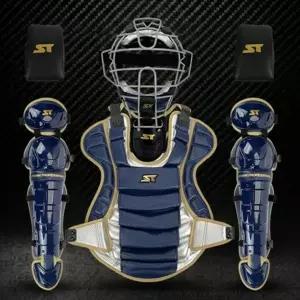 스톰 2026년 프리미엄 알로이 포수장비세트 네이비/실버 - 포수쿠션 목보호대 장비가방 포함