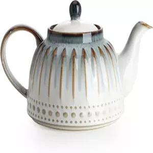 스웨이드 세라믹 티포트 구슬 레트로 플라워 글레이즈 1100ml /37온스 큰 느슨한 차나 봉지용 4컵에 충분한