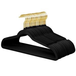 360 회전 골드 훅이 있는 맨고트리 벨벳 코트 걸이, 미끄럼방지 펠트 슈트 걸이, 초슬림 공간 절약 옷 걸이, 자켓, 셔츠, 원피스, 바지(36팩, 블랙)에 견고함