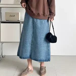 여자 A라인 절개 가을청치마 포켓 코튼 맥시 롱스커트