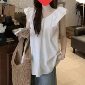 여성 프릴 소매 브이넥 기본 블라우스