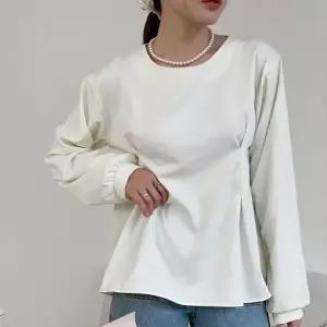 여성용 페플럼 라운드넥 리본 뒷면 하객 블라우스