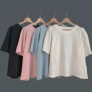 여성용 파스텔 컬러 펀칭 디자인 빅사이즈 보트넥 반팔 블라우스