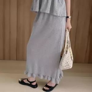 여자 프릴치마 H라인 뒷트임 코튼 여름 밴딩 롱스커트