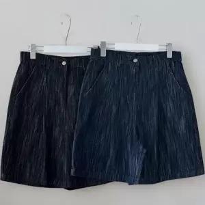 여성용 5부 핀턱 버뮤다 청바지 남성 여름 와이드 반바지