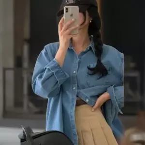 여성 키치 스타일 원포켓 빅사이즈 코튼 청셔츠