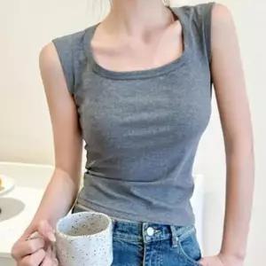 여성용 스판 민소매 스퀘어넥 티셔츠 데일리 스타일