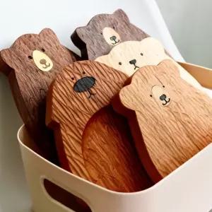수제 나무 접시 곰모양 장식 플레이트 식탁용 다과