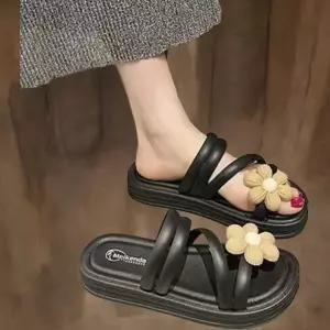 여성용 꽃무늬 쪼리 슬리퍼 편안한 쿠션 바캉스용