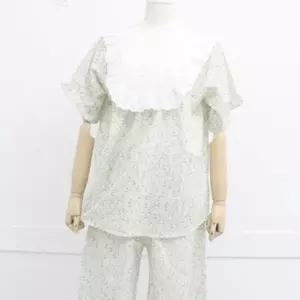 레이스넥 프릴 반팔 반바지 여성 아사면 수면복