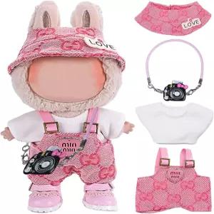 아리커 수공예 인형 옷 세트 17cm/15cm 라부부 (인형 없음) 귀여운 핑크 의상에 액세서리 탑 오버롤 모자와