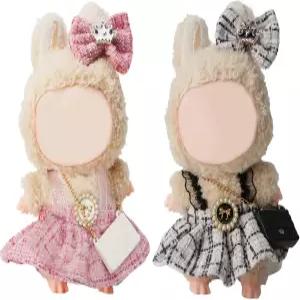 인형 옷 2팩(인형 없음) 17cm 귀여운 의상 액세서리 인형용 작은 세트 여성용 선물(블랙과 핑크)