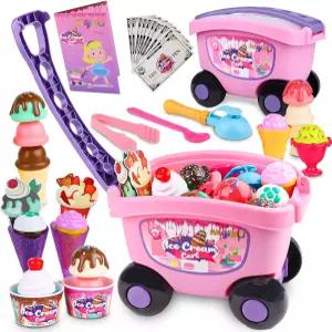 매직4U 용 스크림 카트 장난감 48피스 가게 스쿱 토핑 및 기타 스쿱이 포함된 시늉 놀이 세트 3 4 5 6 세
