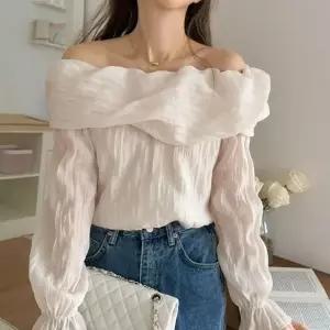 오프숄더블라우스 여신 공주풍 물결 시스루셔츠