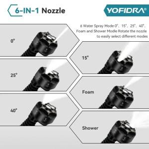 YOFIDRA 20500rpm 100Bar 전기 고압 세척기 총 6IN1 세차 물총 정원 스프레이 건 21V 18V 배터리