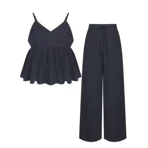 [하프클럽/바닐라비]여성 캉캉 블라우스 와이드 팬츠 세트