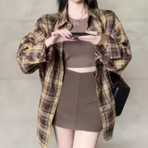 [옷자락] 여성 루즈핏 가을 체크 셔츠 데일리 기본 남방