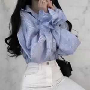 [옷자락]여성용 봄 여름 루즈핏 스트라이프 벌룬 셔츠_P415915454