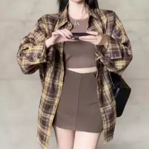 [옷자락]여성 루즈핏 가을 체크 셔츠 데일리 기본 남방_P415918231