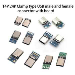 1PC USB 3.1 남성 여성 C타입 충전 데이터 포트 인터페이스 커넥터 (PCB 2/4/6P 솔더 조인트 14 24 핀 클램