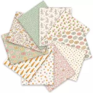 Whaline 10Pcs 부활절 면직물 번들 10 x 인치 토끼 알 당근 꽃직물 스퀘어 파스텔 봄 퀼팅 패치워크 DIY