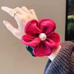 머리끈 스크런치 핫핑크 곱창 헤어 머리 진주 슈슈 꽃 끈-WFISAFA