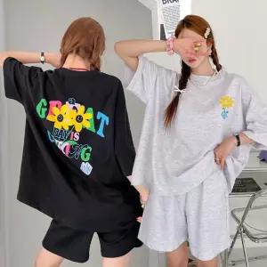 여성 봄 여름 플라워 면 프린팅 반팔 티셔츠 반바지 츄리닝 세트 PST0060S 빅사이즈 루즈핏