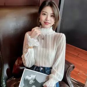 이너 블라우스 티셔츠 반목티 프릴 여성 레이어드 시스루 목티 레이스