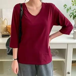 [유야]여성 무지 스판 브이넥 8부 긴팔 티셔츠 STS0151 봄 가을