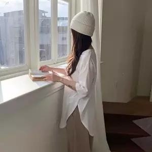 [옷자락]여성 루즈핏 5부 브이넥 반팔 티셔츠