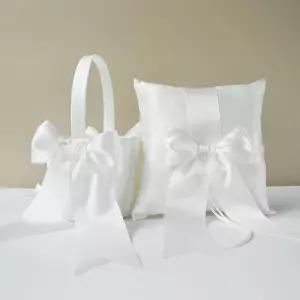 ATAILOVE 플라워 걸 바구니 및 링 베어러 베개 세트 귀여운 체리쉬 웨딩 베개(보리)