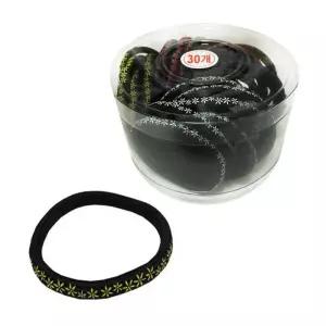 꽃문양 납작검정고무줄 30P 코사지통 머리끈 헤어밴드