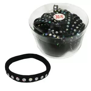 반짝다이아 납작 검정고무줄 30P 코사지통 머리끈